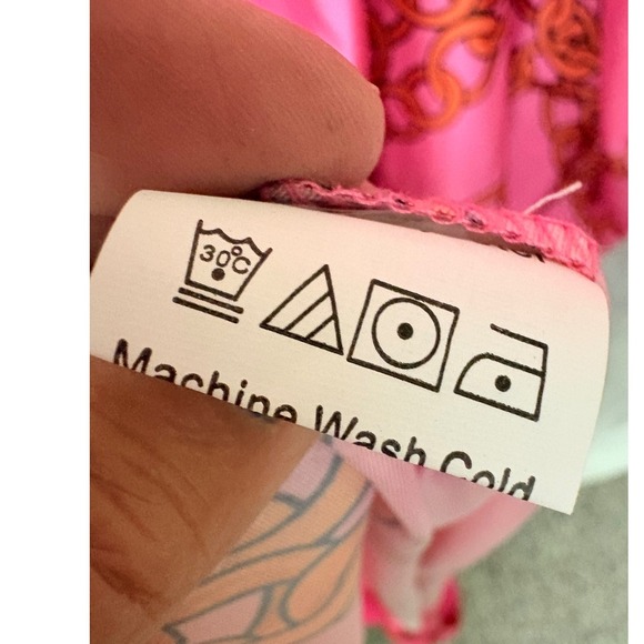 SundayUp Pink Chain Print Long Sleeve Collared Midi Dress L - Picture 9 of 9